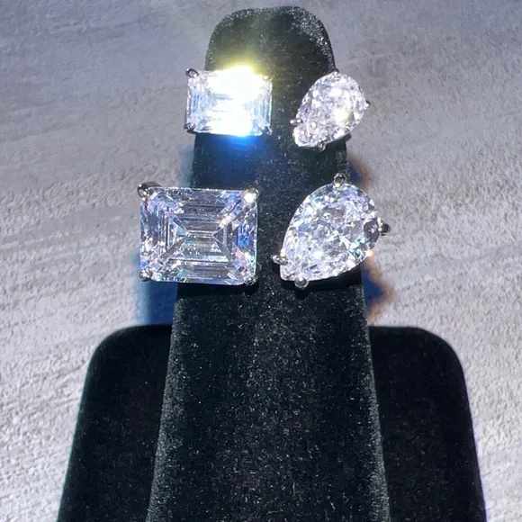 Mother & Daughter Waterdrop Shaped Moissanite Adjustable Rings - Picture 1 of 7